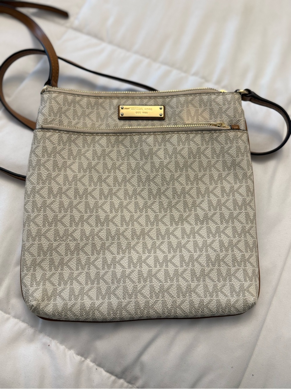Michael Kors Cream Logo Crossbody with Gold Plate